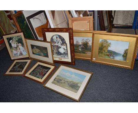 Sundry pictures, to include: William Russel Flint colour print; a pair of early 20th Century chromolithographs of cattle wate