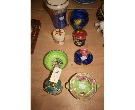 A selection of Maling ceramics, comprising: three preserve jars with lids; two grapefruit dishes; a 'Storm' pattern trinket d