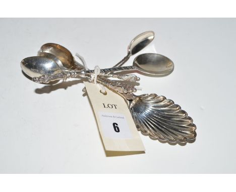 A Victorian silver spoon, by Robert Wallis, London 1838, with shell pattern bowl and feather edging, engraved initials 'A. & 