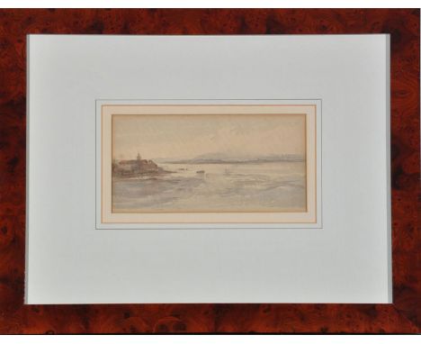 A watercolour, attributed to Alfred Vickers, snr. - an estuary, with inscriptions on labels verso.