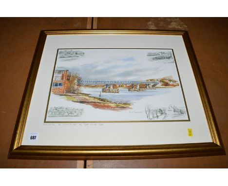 A limited edition print, after Ron W. Thornton - Newburn Bridge from the University of Newcastle Rowing Club, presented to To