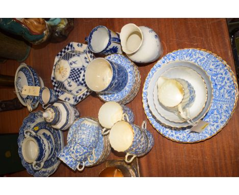 A late 19th Century blue and white part afternoon tea set; sundry decorative blue and white ceramics, including: a tureen and