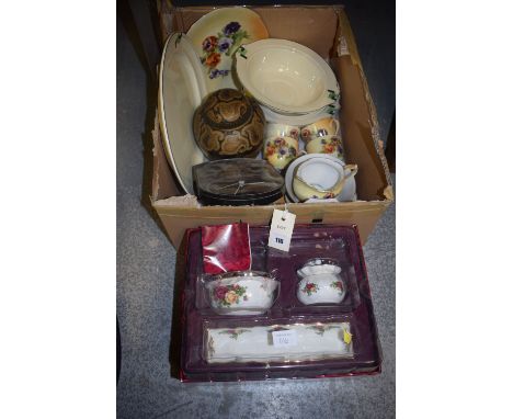 Two Art Deco style tureens; together with a matching meat plate; a Royal Albert 'Old Country Rose' trinket dish and two littl