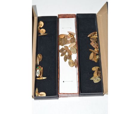 A quantity of gilt and plated metal cufflinks.