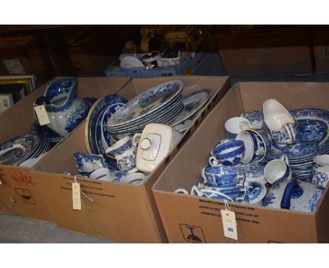 Two Ringtons blue and white ginger jars (no lids); various blue and white dinner plates; meat plates; Copeland Spode Italian 