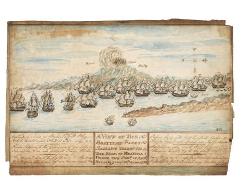 * Maritime Watercolour. A Distant View of Strombolo, One of the Burning Mountings in Latd. 38° 57? &amp; Long 15° 53? East, T