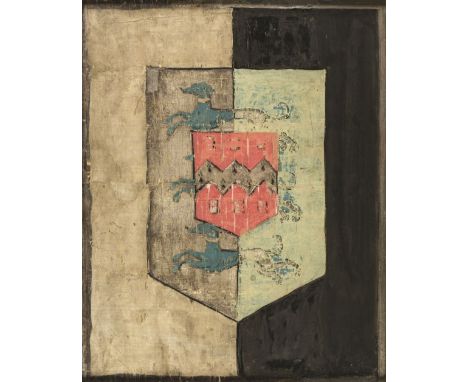 * Heraldry. Armorial bearings of the Tomlinson family, first half 17th century (?), hand-painted on silk, heightened in silve