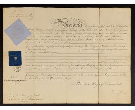 * Victoria (Queen of Great Britain &amp; Ireland, 1819-1901). Document signed, St James's, 6 August 1868, being a pre-printed