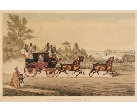 * Coaching. Hunt (Charles), The Red Rover, Southampton Coach, B. Moss &amp; Co. 1851, aquatint after James Pollard, contempor