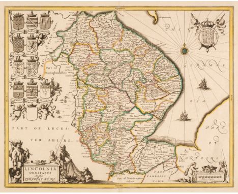 Lincolnshire. Jansson (Jan), Lincolnia Comitatus Anglis Lyncolne Shire, Amsterdam circa 1680, engraved map with contemporary 