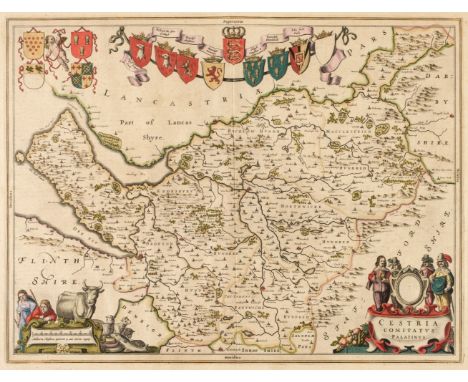 * Cheshire. Blaeu (Johannes), Cestria Comitatus Palatinus, Amsterdam, circa 1645, engraved map with bright contemporary hand-