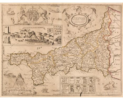 Cornwall. Saxton (Christoper &amp; Lea Philip), Cornwall Described by C. Saxton, Corrected &amp; many Additions as the Roads 