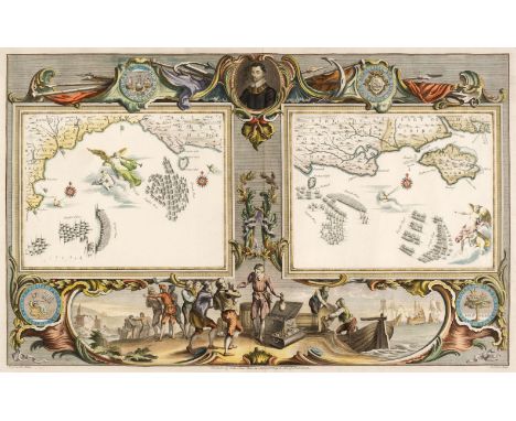 Pine (John). Three sea charts, nos. 1 &amp; 2, 3 &amp; 4, and 5 &amp; 6, and one pictorial representation of the Spanish &amp