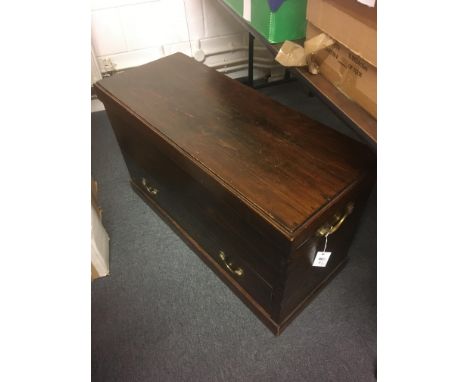 * Tool chest. A stained pine tool chest with lower drawer, late 19th/early 20th century, brass handles to drawer, currently a