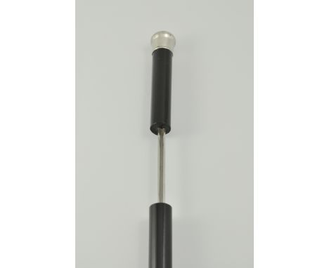 Ebonised sword stick, white metal pommel, 89cms.