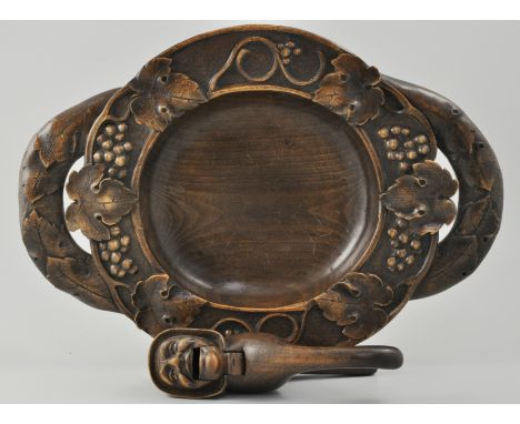 Continental beech novelty nut cracker and bowl, (2).