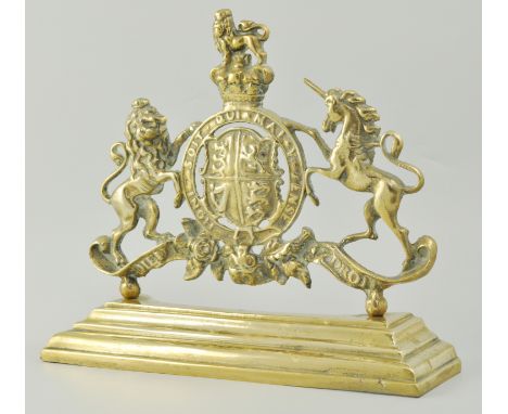 19th Century brass door stop, "The Royal Coat of Arms".