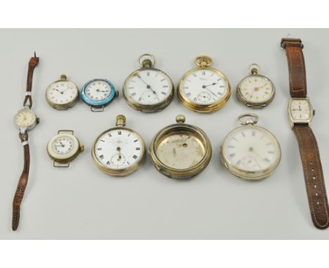 Continental white metal pocket watch, stamped 0.935, white enamel face, Roman numerals, together with a collection of pocket 