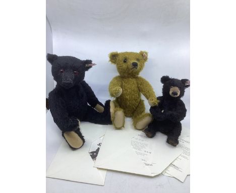 Steiff German white tag teddy bears to include a 14&rdquo; 664151 black teddy bear titanic Teddy bear with paperwork, an Edwa