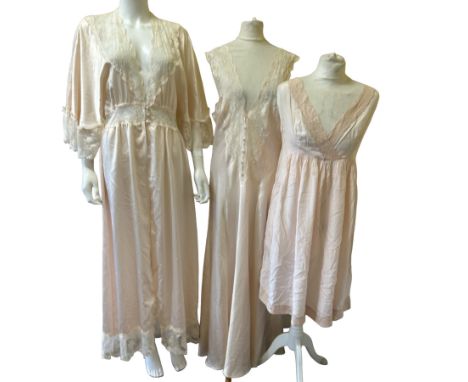 A group of 1930s and later lingerie and nightwear to include a hand embroidered cotton nightgown or slip, early 1930s, a full
