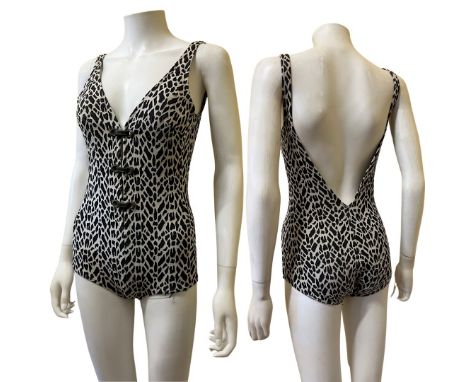 Collection of vintage 1950s-1960s swim-wear to include: a Tweka Leopard print swimsuit with metal eyelet and leatherette deta