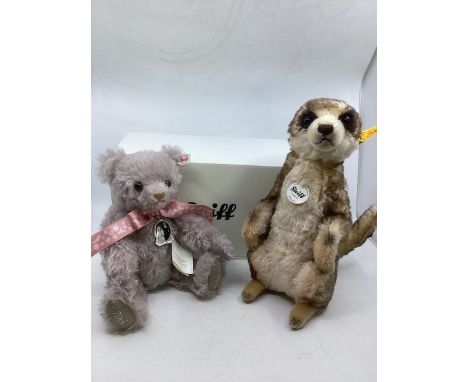 Steiff German vintage toys ; &nbsp;The royal Platinum wedding bear with medal and a Meerkat &nbsp;071249 Meerkat boxed seated