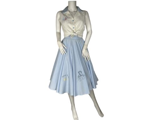 1940s and 50s skirts in cotton and rayon plus a full circle skirt with Billy Fury print and a blouse with same fabric collar 