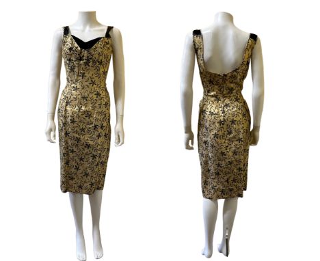 1950s and 60s formal and cocktail wear to include a bombshell 1950s gold lame wiggle dress 'Mimi- Sherman Oaks' label (s), a 