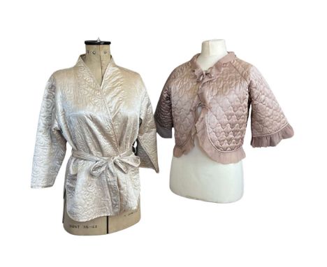 Vintage nightwear to include a satin Oscar de la Renta kimono wrap bed jacket, a Mary Jo Bruno satin tie front bed jacket, a 
