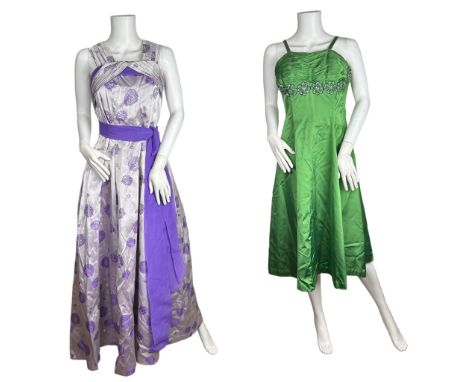 Vintage fashion to include a 1950s evening gown in s lilac and violet jacquard brocade 'Baker Sportswear Model', a 50s/60s pe