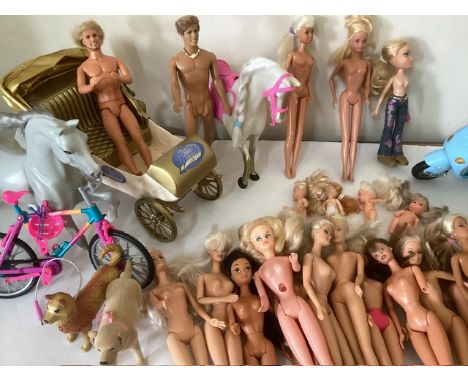 Mattel Barbie and Hasbro sindy dolls and other teen fashion dolls , horses x 2 princess royal carriage, ken dolls , barbie Re