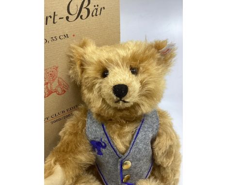   Steiff Vintage century teddy bear, boxed as sold 3cm reddish blonde coat with blue jacket , Steiff German club edition 2000