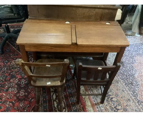 Double vintage Antique Junior old Infant school dual desk with 2 desks and inkwells WW2 time-suit up to age 6 from infants -s