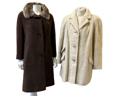 Vintage fashions to include a brown mohair coat with stencilled fur collar C1960s with part quilted lining, NCA Brussels labe