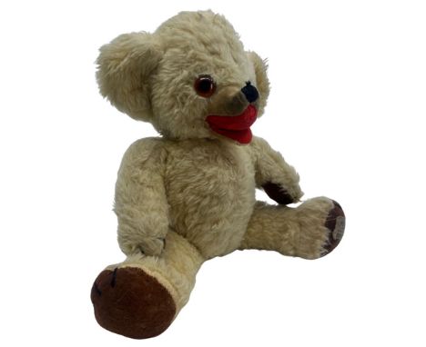 A rare, lesser seen Merrythought late 50's/early 60's Cheeky O bear with open mouth and jingly bells to the ears. Handcrafted