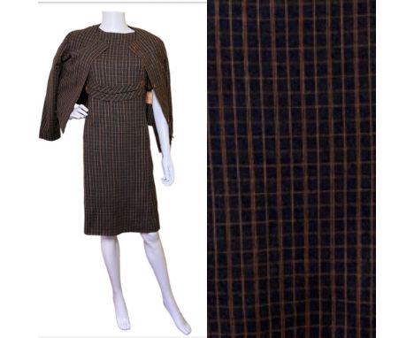 A vintage 1950s boucle suit by Quality Hill Originals, an early 60s plaid wool dress suit&nbsp; a 1960s shift dress with chec