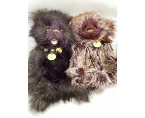 Charlie Bears collectable vintage teddy bear toys: 625109 Mulberry teddy bear and 625108 Chuckles teddy bear. (2)
