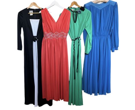Vintage fashion to include a green 1970s maxi dress by Gillian Paul, a late 60s/70s maxi dress by carnegie, a Parigi chiffon 