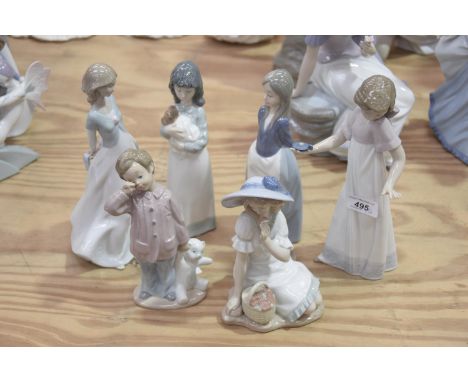 A collection of various Nao figures To include five various examples all with muted glazed colourways, smallest 19cm high and