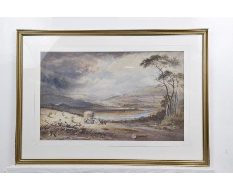 David Cox (British 1809-1885) 'Collecting the hay' Watercolour, signed D. Cox lower left corner, 43cm x 70cm. Rubbing and fad