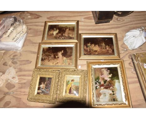 A collection of seven Victorian Chrystoleums To include a trio of gilt framed Chrystoleums depicting figures making merry in 