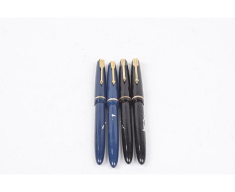 A collection of vintage Parker gold nib pensTo include with outer blue casing and two further black cased examples, all nibs 