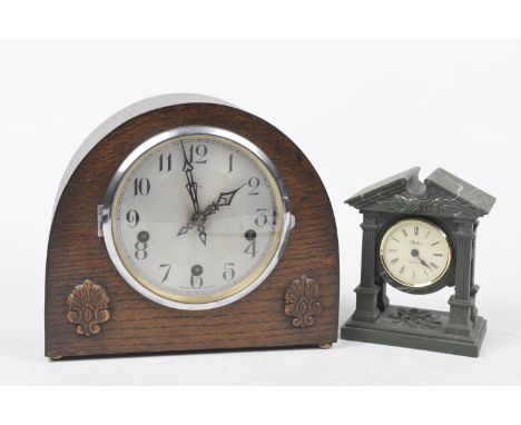 Two vintage clocksTo include any Aynsley architectural form mantle clock within an 1930's oak cased Enfield mantle clock with