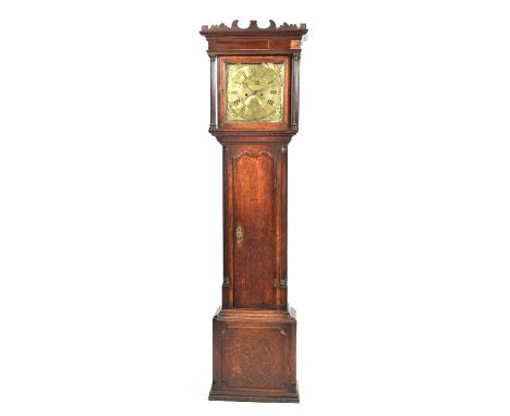 A mid 18th Century oak eight day longcase clock by Foden of CongletonThe 11" brass dial painted with Roman and Arabic numeral