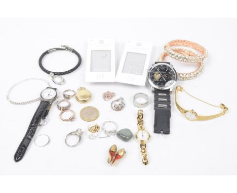 A selection of jewellery and watchesTo include a silver Pandora bangle, rings, earrings, wristwatches etc. 