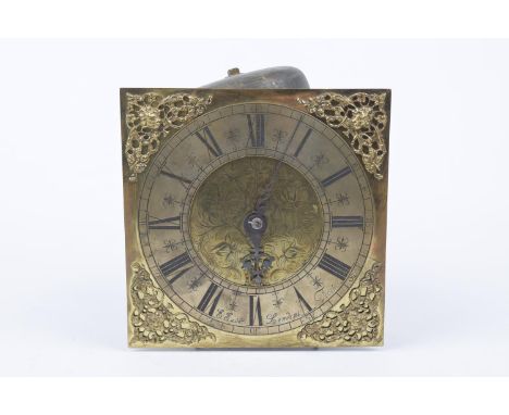 A rare and impressive 17th Century long case clock dial and movementThe 10" brass dial centred with chased foliate decoration