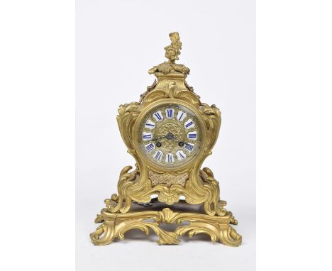 A French Japy Freres late 19th Century mantel clock The ormulu mantel clock with central barrel movement, surrounded by scrol