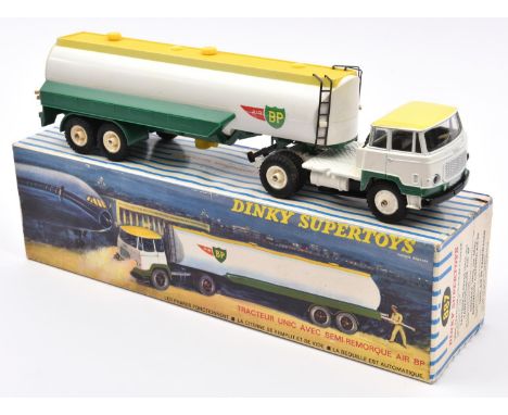 French Dinky Supertoys Unic Tractor With Air BP Tanker (887). In white, green and yellow livery. Boxed, with packing and pape