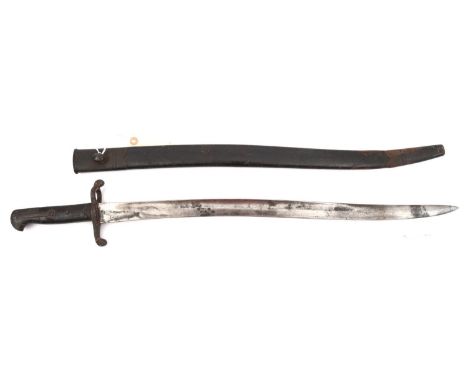 An 1856/58 Pattern Enfield sword bayonet, the blade with government sale mark, in its scabbard. Basically GC (blade stained a