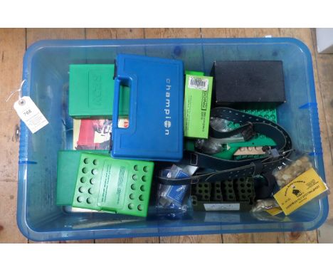A quantity of reloading equipment etc,  including reloading dies for 7.62mm Russian, .303" British (x2), 6.5x55mm Mauser, and